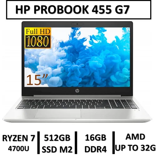 لپ تاپ استوک اچ پی  HP PROBOOK 455 G7  RYZEN 7 4700U RAM 16 SSD512M2  15.6"FHD GPU RADEON