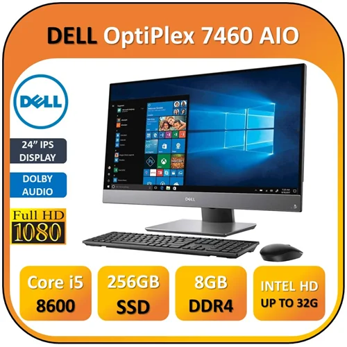 آل این وان استوک دل فریم لس 24 اینچ نسل هشتم ALLINONE DELL FRAMELESS OptiPlex 7460 AIO/Core i5 8600/RAM 8/ 256G SSD NVME