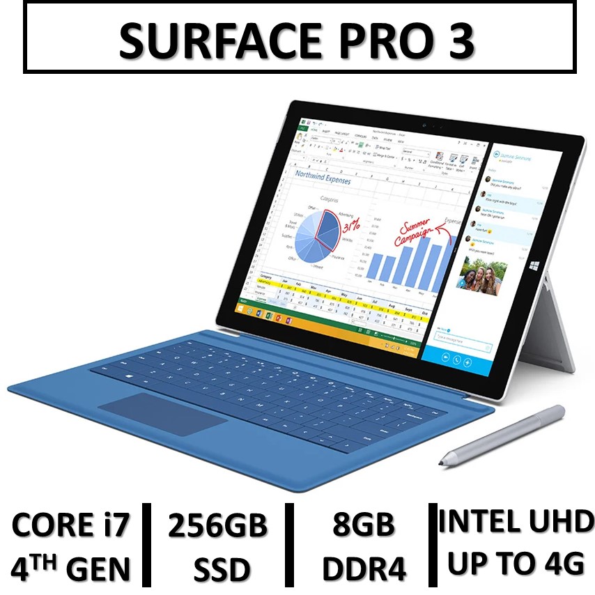 لپ تاپ استوک لمسی تبلتشو مایکروسافت سرفیس پرو3 نسل چهارمUSED LAPTOP SURFACE PRO 3 | INTEL CORE i7 4TH GEN|RAM 8G | SSD 256 |