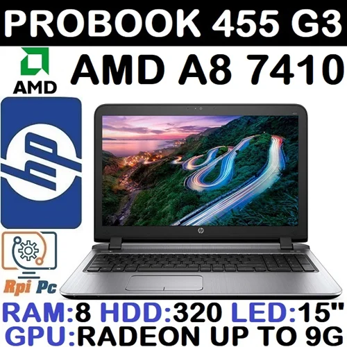 لپ تاپ استوک وارداتی HP 455 G3 با پردازشگر A8 رم8 گرافیک AMD 512M با LED 15
