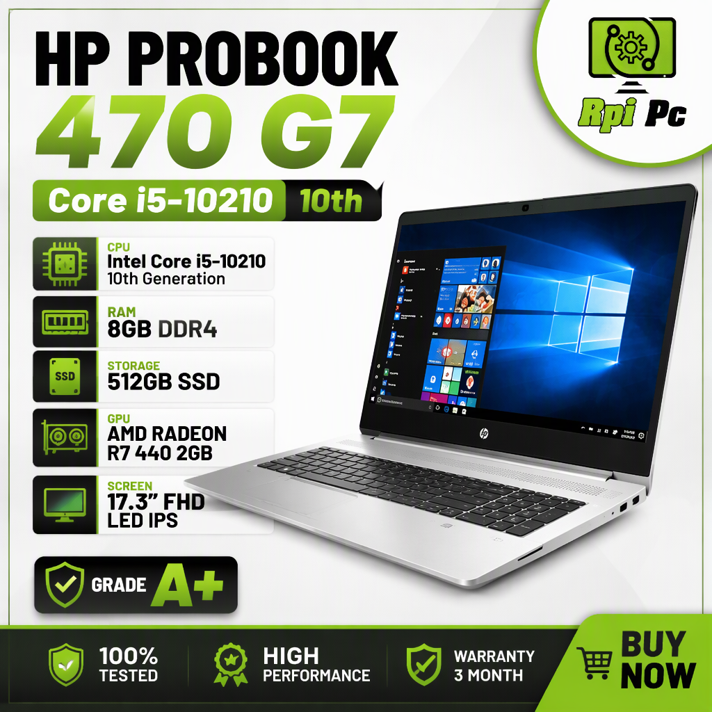 لپ تاپ استوک اچ پی پرو بوک مدل 470نسل دهم   USED STOCK LAPTOP PROBOOK 470 G7 CORE i5 10210 RAM8  SSD256 M2 GPU AMD 2G
