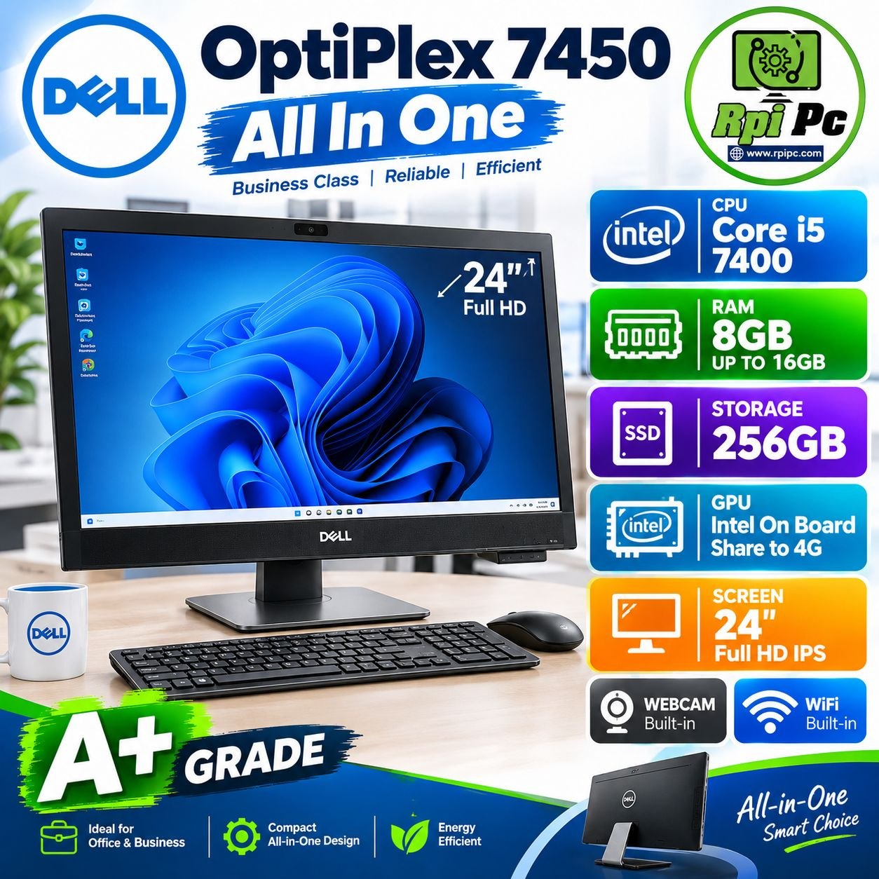 آل این وان استوک دل 24 اینچ   USED ALLINONE DELL OptiPlex 7450 AIO/CPU Core i5 7500/RAM 8/ 256G SSD