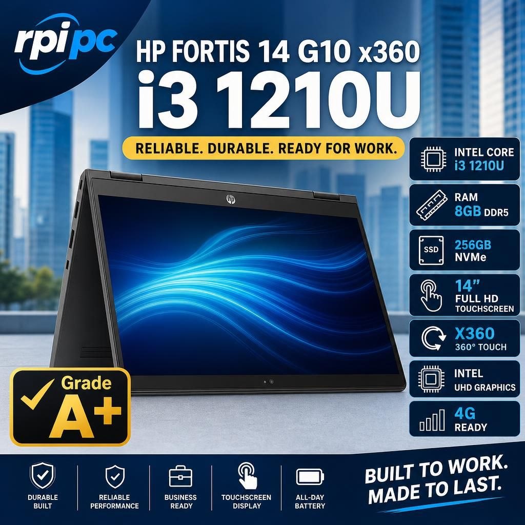 لپ تاپ اچ پی چرخشی 360 لمسی استوک نسل دوازدهم USED STOCK LAPTOP HP FORTIS 14 G10 X360 TOUCH/CPU INTEL Core i3 1210U/RAM8 DDR5 /256G SSD M2