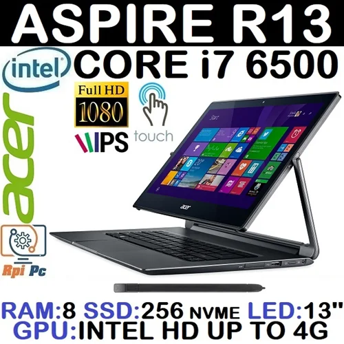 لپ تاپ استوک وارداتی ACER ASPIRE R13 با پردازشگر CORE i7 نسل6 رم8 گرافیک اینتل مجتمع 4G با LED 13 لمسی