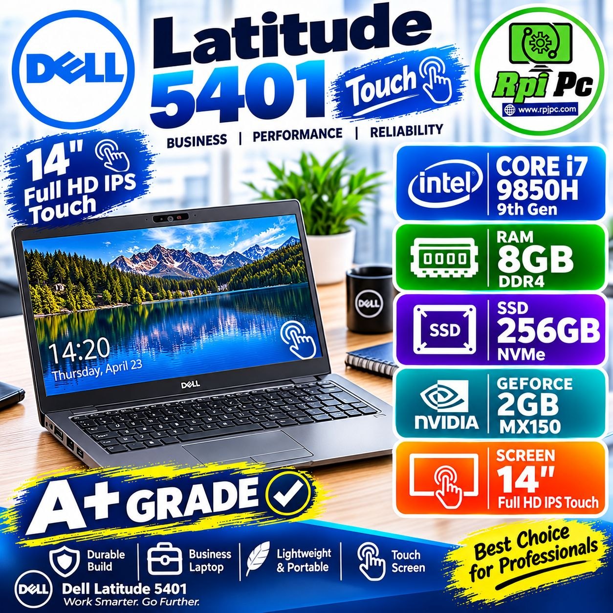 لپ تاپ گرافیکدار لمسی استوک دل مدل 5401  نسل نهم  USED STOCK LAPTOP  DELL LATITUDE 5401 TOUCH| CORE i7-9850H | 8GB RAM DDR4 | 256GB SSD M2/GEFORCE 2G