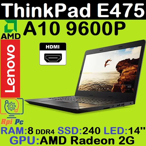 لپ تاپ استوک وارداتی لنوو Lenovo E475 با پردازشگر A10 9600p رم8DDR4 هاردSSD 240G گرافیک AMD 2G