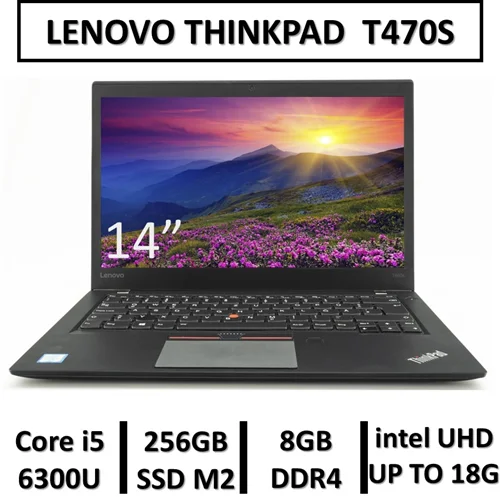 لپ تاپ استوک لنوو مدل LAPTOP LENOVO THINKPAD  T470S | INTEL CORE i5-6300U | 8GB RAM DDR4 | 256GB SSD M2